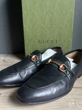 Authentic GUCCI Black Leather Horsebit Jordaan Loafers Size US 9
